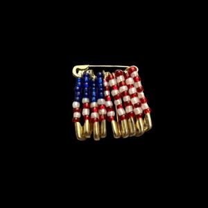 Vintage Tiny American Flag Beaded Safety Pins Pin